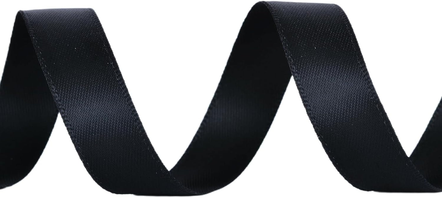 YAMA Black Double Faced Satin Ribbon 1/2 Inch 25 Yards Thin Black Fabric Ribbons for Gift Wrapping Crafts Hair Bows Bouquet Wedding Christmas Party Decoration Floral Arrangement