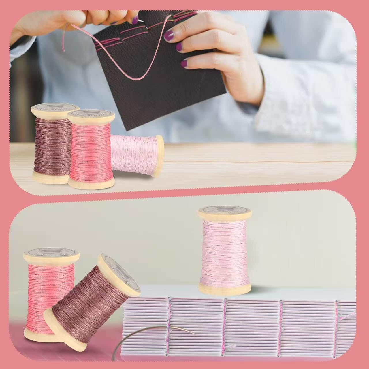 Natural Waxed Thread, 0.55mm/0.8mm, Wax Thread for Handcrafted Wrapping, Sewing, Bookbinding, Leather Threads, Beginners Craft DIY, Hemp Cord (Rose/Lilac/Mauve, 0.8mm/16 Yards)