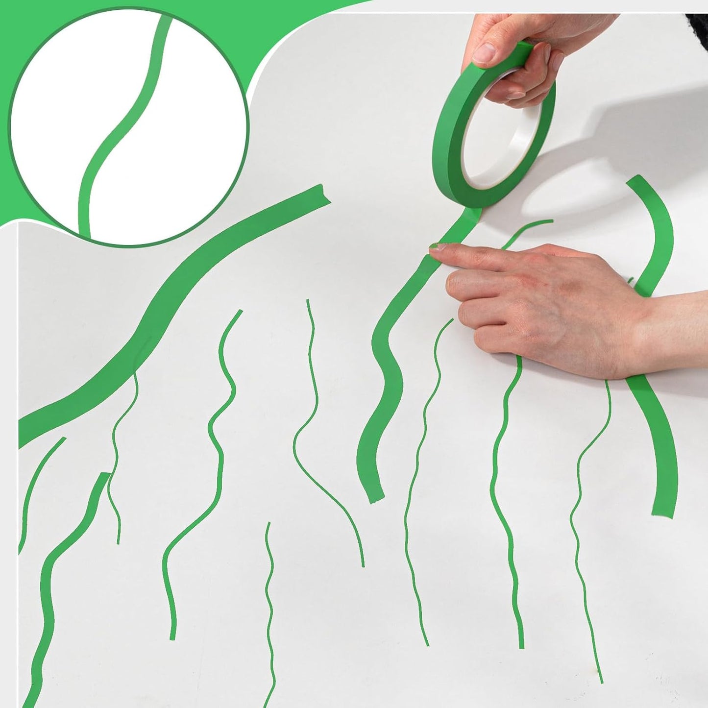 Xuniea 5 Rolls of Vinyl Tape Masking Tape Automotive Car Auto Paint for Curves, High Temperature Vinyl Low Tack(1/16 Inch, 1/8 Inch, 1/4 Inch, 1/2 Inch, 3/4 Inch,Green)