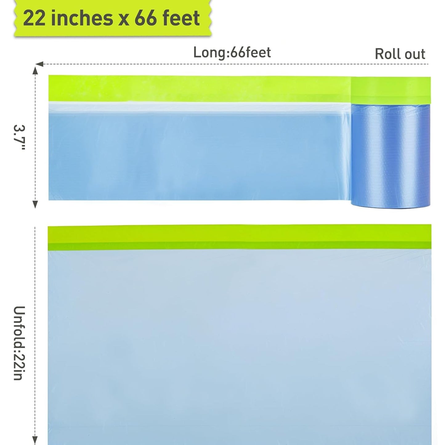 Pre-Taped Masking Film for Painting - 22" x 66' Painters Plastic Sheeting with Automotive Paint Tape and Drape for Covering Cars, Walls, Windows and Furniture Protection (5 Rolls)