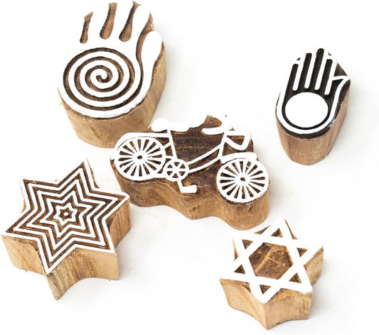 Hashcart Wooden Stamp Block, Printing Stamp Design Set | Block for Printing Saree Border | Dresses, Craft Card Making, Scrapbook, Clay Pottery | Set of 5