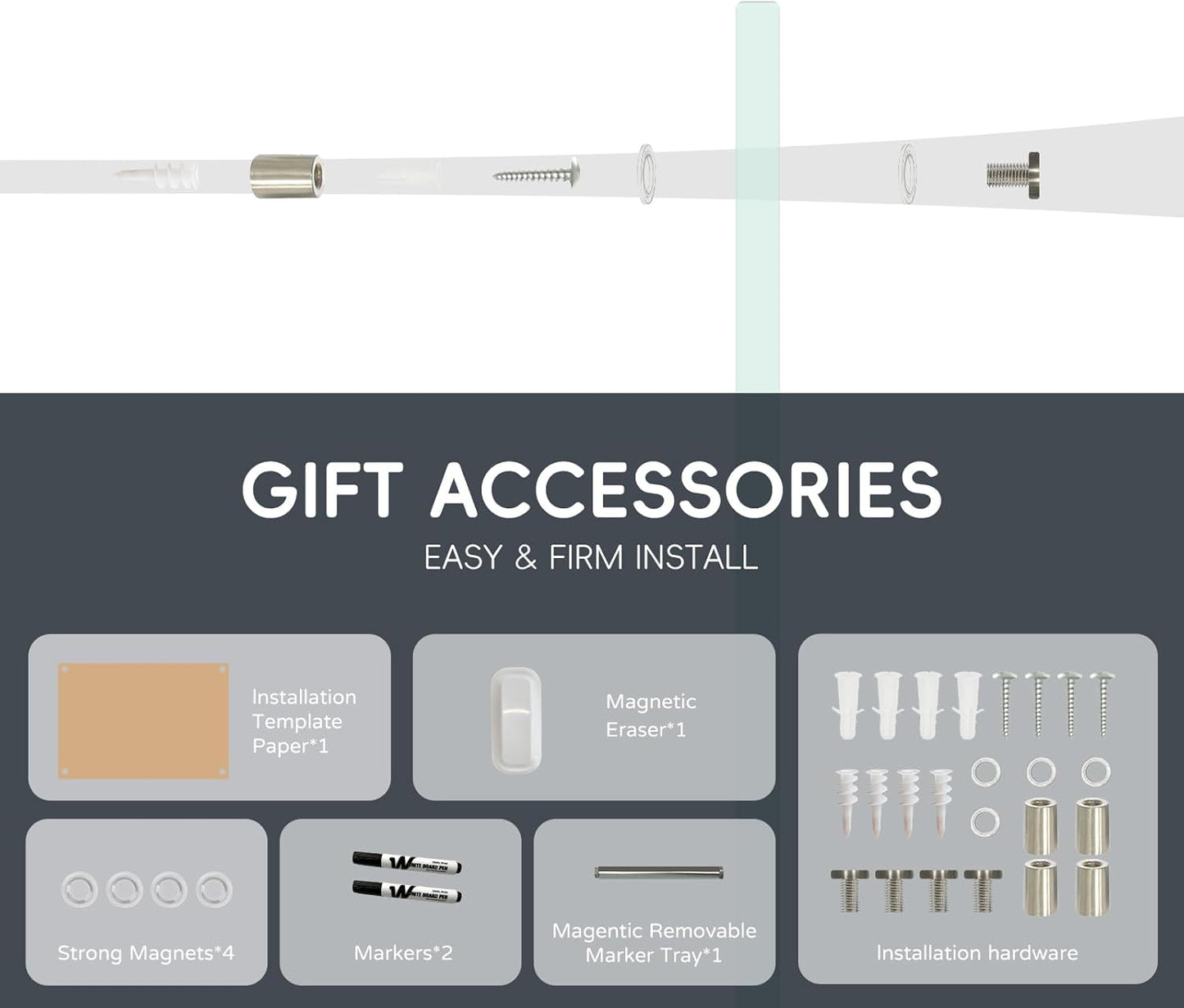 Magnetic Glass Whiteboard - Glass Dry Erase Board 36"x24" Large Frameless Glass Board for Walls Office School and Home
