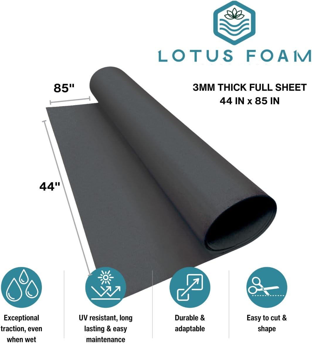 LotusFoam Large 3mm EVA Foam Sheet - 44"x 85" High Density Foam 130 kg/m3 for Cosplay, Costumes, Crafts, Flooring, Outdoor Use - 35 Colors (Dark Grey) - Dark Grey