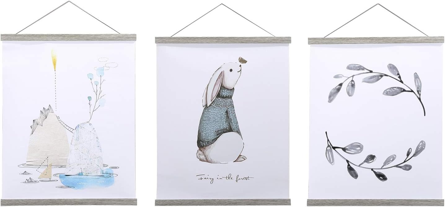 Ywlake Magnetic Poster Hanger, 24x36 24x18 24x32 Poster Frame Wood Wooden Magnet Print Posters Dowel Scroll Hanger Hangers Hanging Kit for Walls Map Canvas Artwork (Grey, 24")