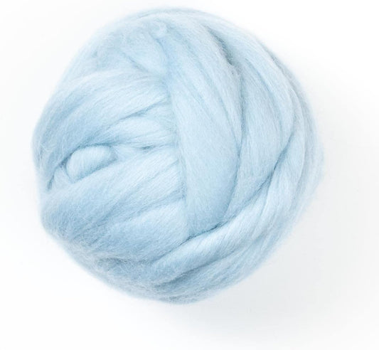 Kondoos Colored Natural Wool roving, 8 OZ. Best Wool for Needle Felting, Wet Felting, handcrafts and Spinning. (Light Blue)