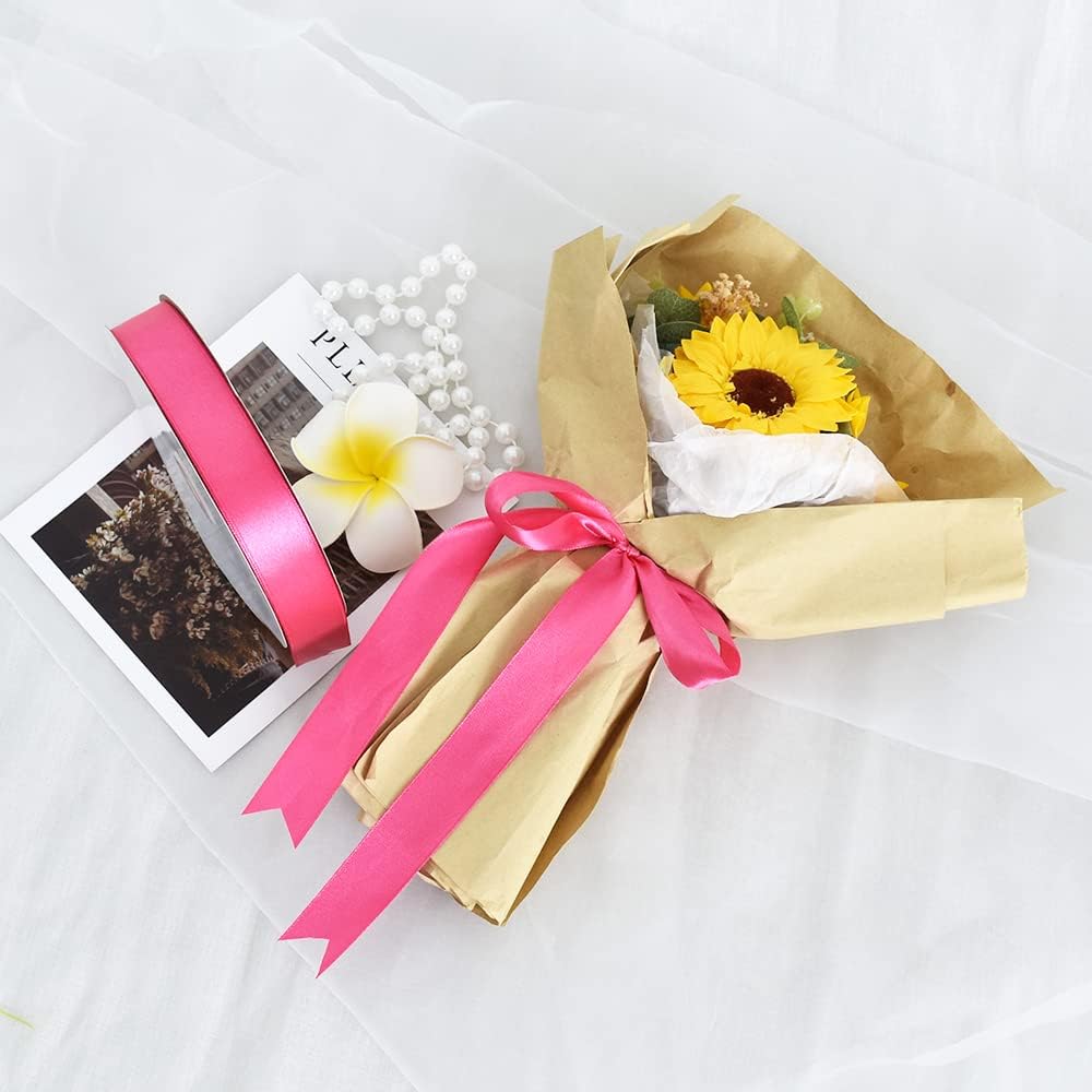 TONIFUL 1 Inch x 100yds Shocking Pink Satin Ribbon, Thin Solid Color Satin Ribbon for Gift Wrapping, Crafts, Hair Bows Making, Wedding Party Decoration, Invitation Cards, Floral Bouquets