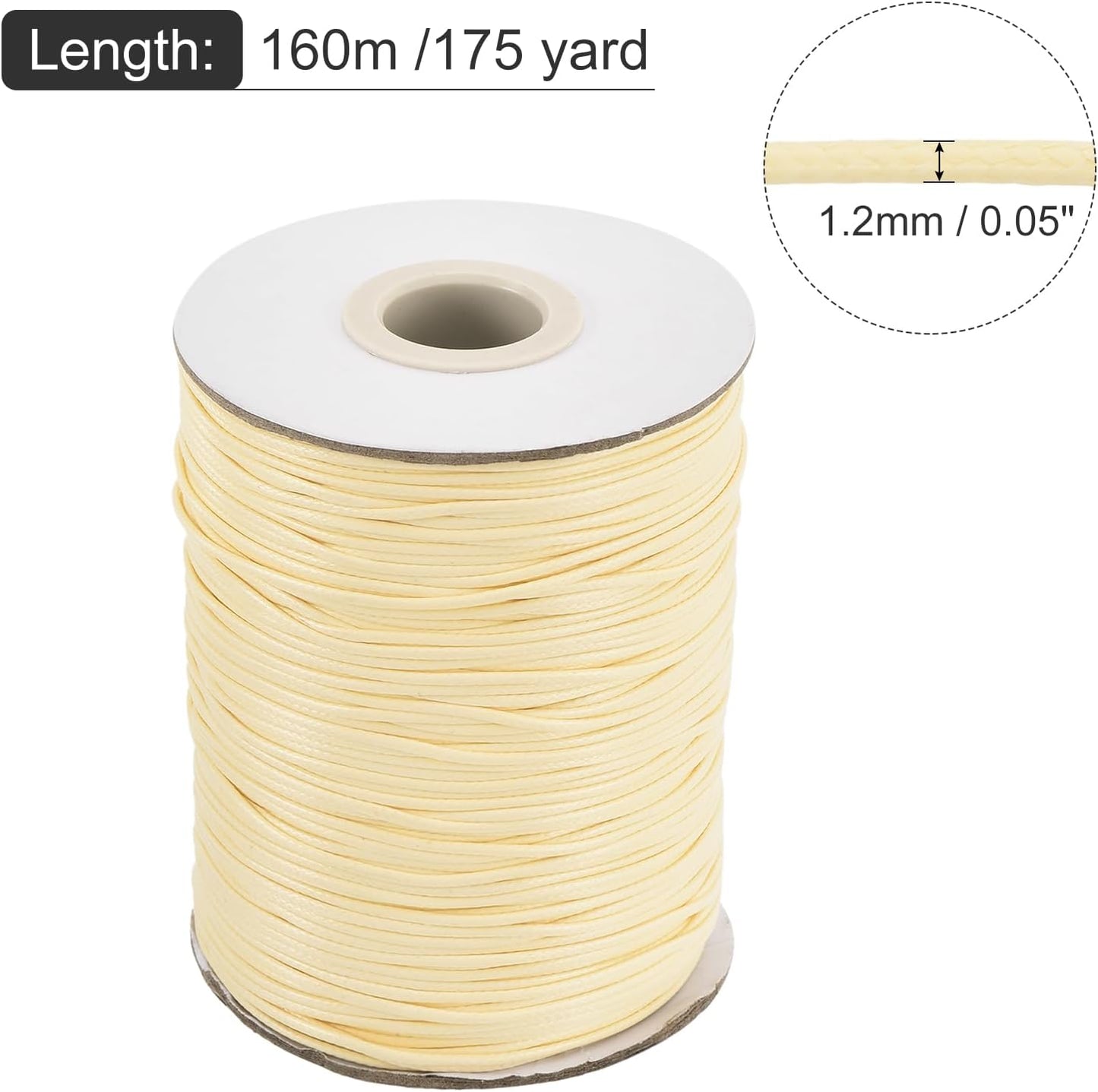 MECCANIXITY Waxed Cord 1.2mm Waxed Polyester Cord 175 Yard Wax String for Bracelet Making,Necklaces, Beading,Jewelry Making and DIY Crafts(Beige)