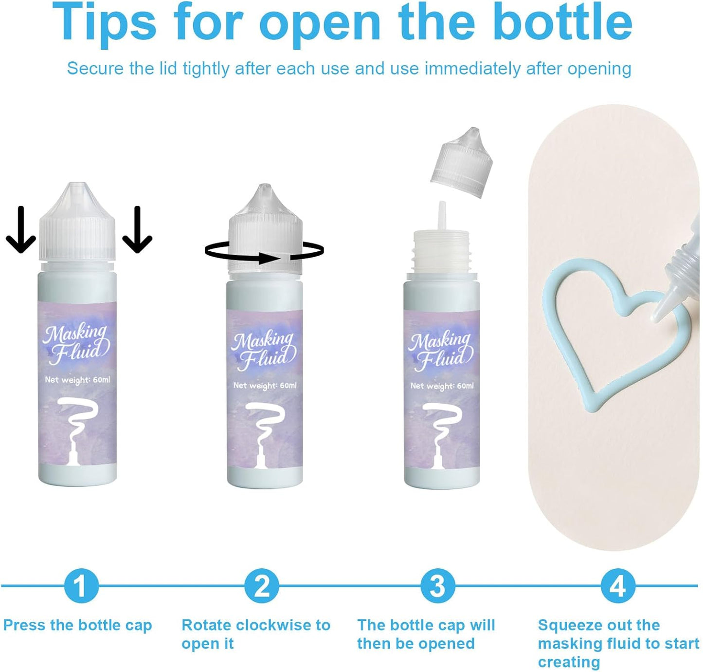 60ml Blue Masking Fluid for Watercolor Painting,Quick-Drying and Easy to Tear,No Residue,Suitable for Watercolor Painting to Prevent Accidental Staining,and Liquid Masking for Art Projects