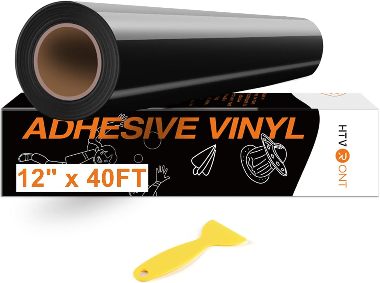 HTVRONT Black Permanent Vinyl, 12" x 40 FT Black Adhesive Vinyl Roll for All Cutting Machine, Silhouette, Cameo Cutters, Signs, Scrapbooking, Craft, Die Cutters (Glossy Black)