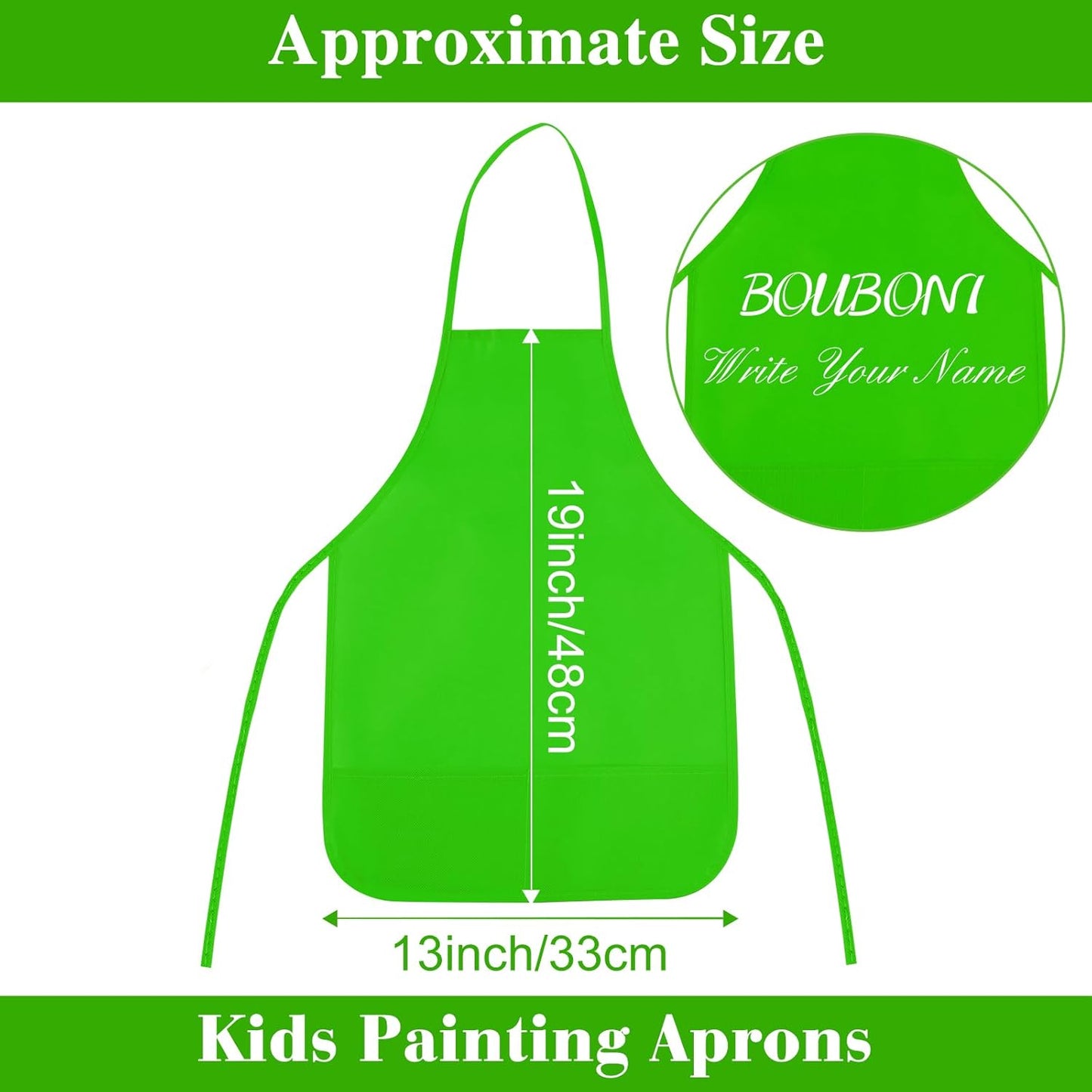 12 Pieces Green Kids Painting Aprons With 2 Roomy Pockets for Art, Activity, Kitchen, and Crafts