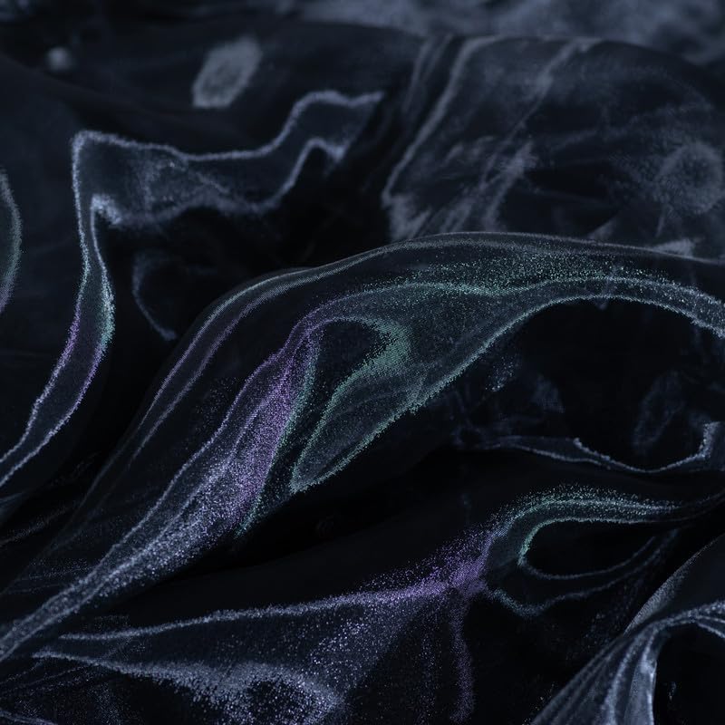 Fynite Black Organza Fabric by The Yard | 10 Yard Long | 44" Wide | Bridal Soft Sheer Organza Tulle for DIY Wedding Dress Fashion Craft Decorations