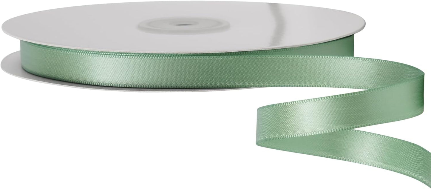 LIUYAXI Sage Green Double Faced Satin Ribbon, 3/8" X Continuous 25 Yards, Ribbons Perfect for Gift Wrapping Bows Bouquet Wedding Decor DIY Craft and More