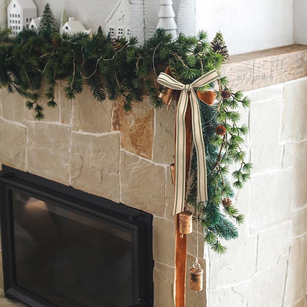 10 Yards Green Natural Cotton Ribbon for Crafting Sewing, 1 Inch Double Sided Webbing Straps Ribbons for Gift Wrapping, Birthday Wedding Christmas Ribbons for Trees DIY Crafts Sewing