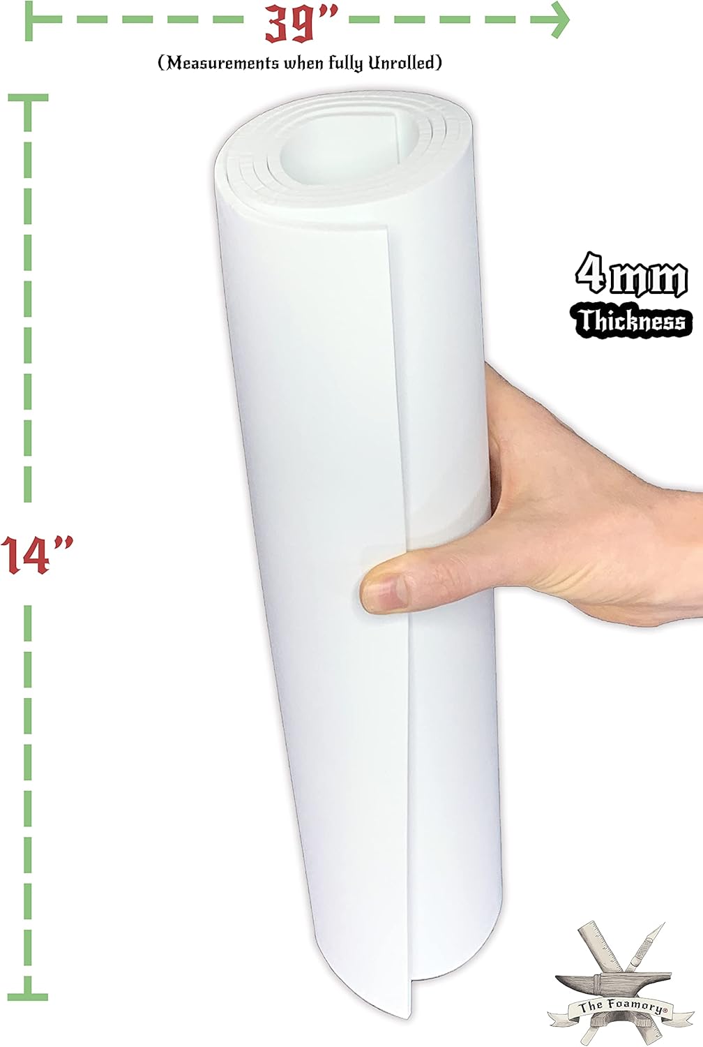 Shape Retention EVA Cosplay Foam 4mm (1mm-10mm) 14x39 inch White or Black High Density EVA Foam Sheets. Premium 85 kg/m3 Heat Shape Material for DIY Convention or Halloween Costumes by The Foamory