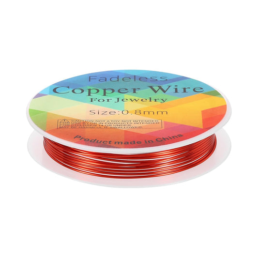 HARFINGTON 8ft Jewelry Wire, 20 Gauge (0.8mm) Brass Craft Soft Metal Tarnish Resistant Copper Beading Wire for Jewelry Making Supplies Crafting, Bright Red