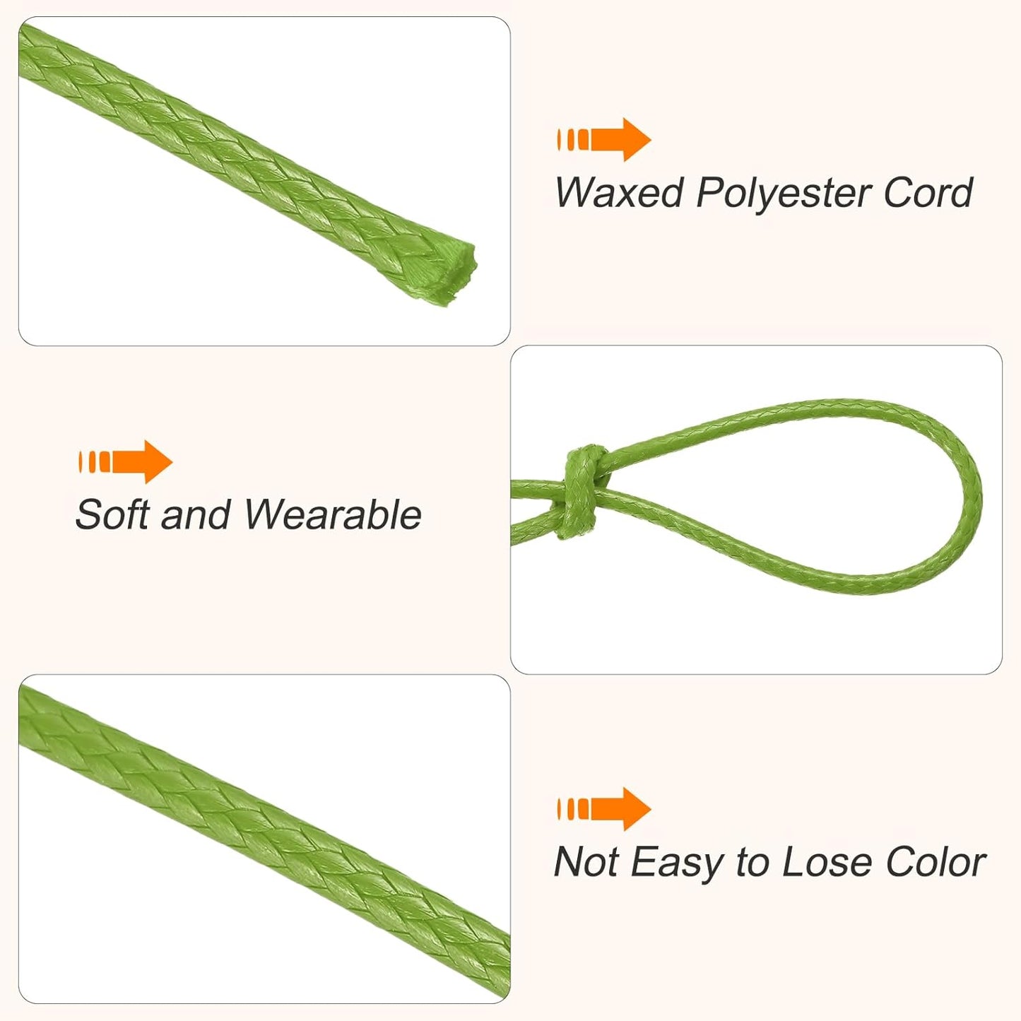 MECCANIXITY Waxed Cord 1.5mm Waxed Thread 87 Yard Wax String Leather Cord for Bracelet Making, Necklaces, Beading, Jewelry Making and DIY Crafts(Grass Green)