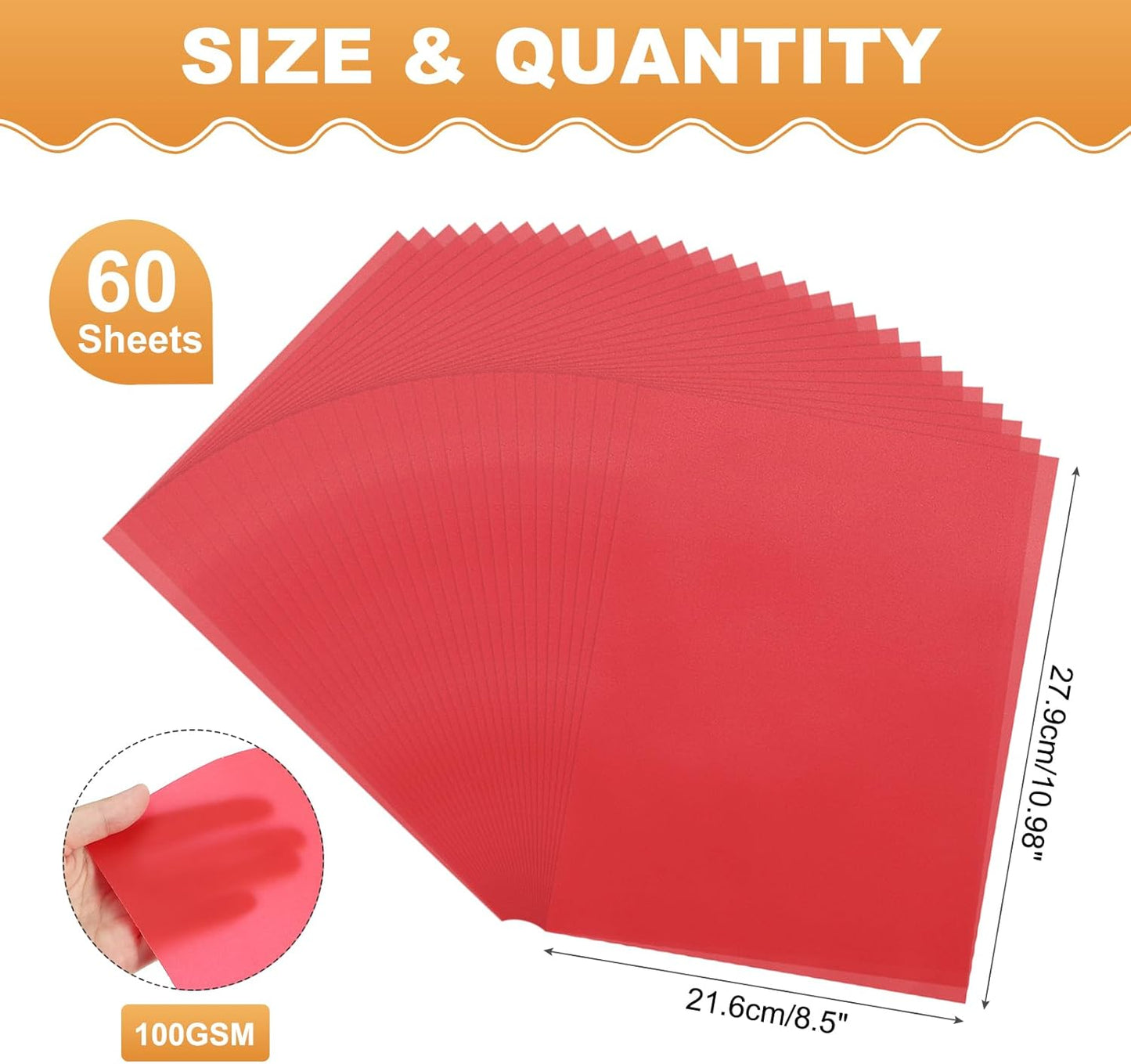 MECCANIXITY 60 Sheet Colored Vellum Paper 8.5" x 11", 100gsm Translucent Printable Vellum Sheets for Printing Wedding Invitations Inkjet Laser Printer, Red