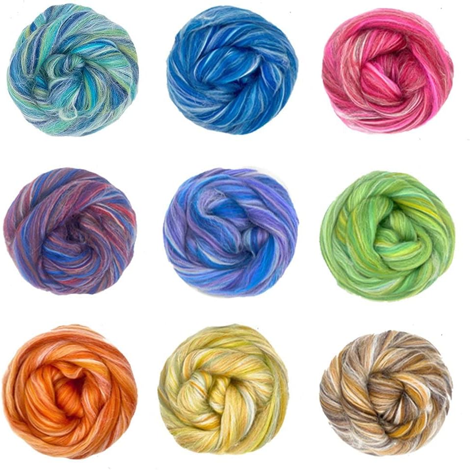 Revolution Fibers – Constellation Range Roving (8 Ounces) | Multicolored Tonal Blend of 70% Dyed Merino and 30% Tussah Silk Combed Top | Soft Fiber for Felting, Spinning, Knitting (Phoenix Blue)