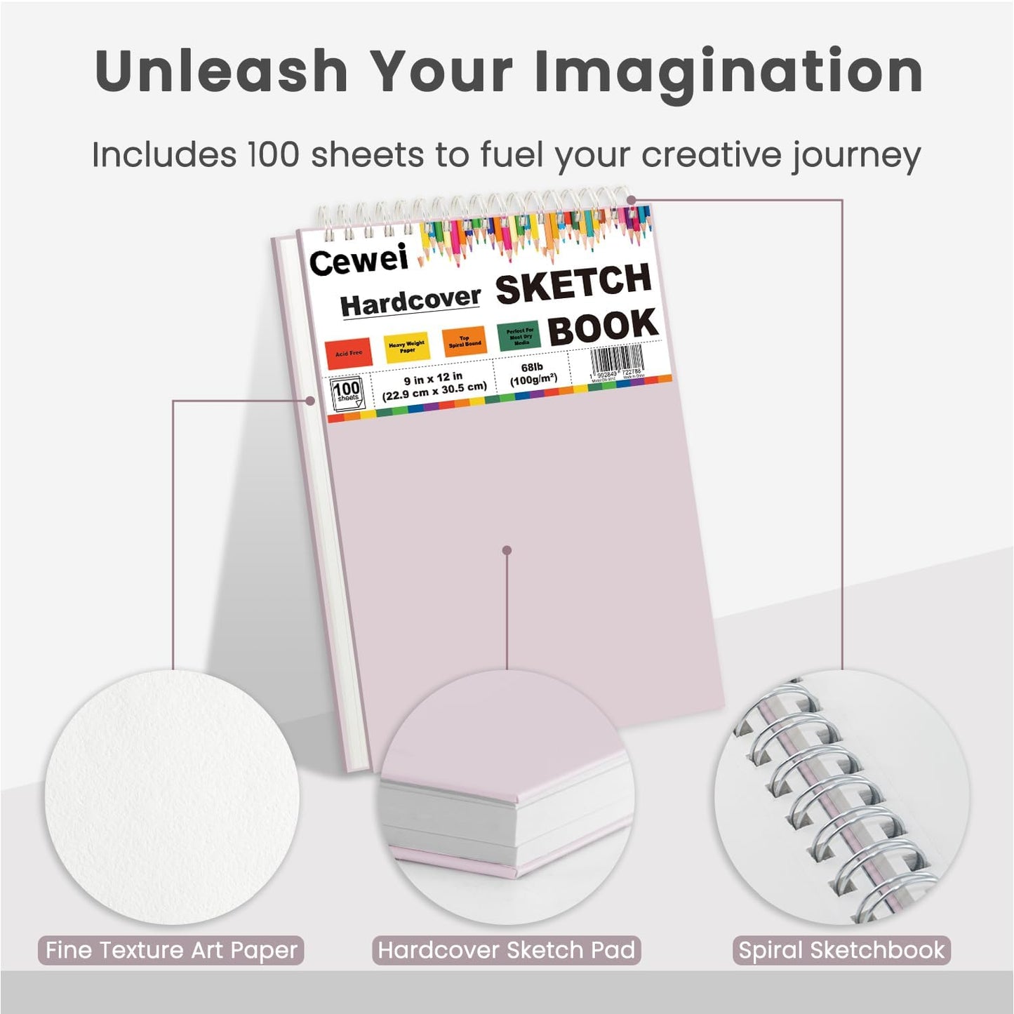 Cute Sketch Book for Kids Ages 8-12 Girls, 1 Pack-100 Sheets Purple Sketch Book 9x12, 68lb/100gsm Cute Sketchbook for Girls, Spiral Sketch Pads for Drawing, Art Supplies for Teens.