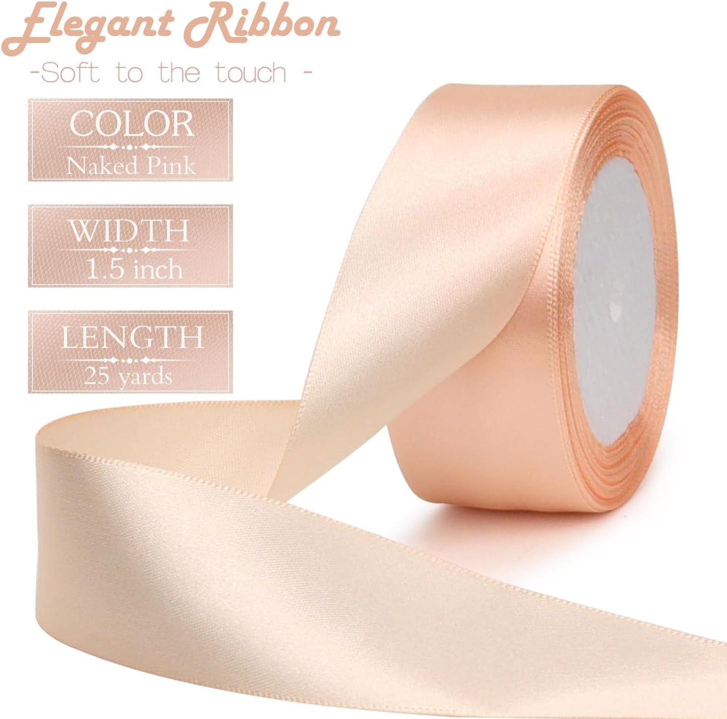 Naked Pink Solid Satin Ribbon 1-1/2 Inch 25 Yards Solid Polyester Fabric Ribbon for Gift Wrapping Wedding Christmas Baby Shower Birthday Party Decoration Handmade Immortal Flower Craft