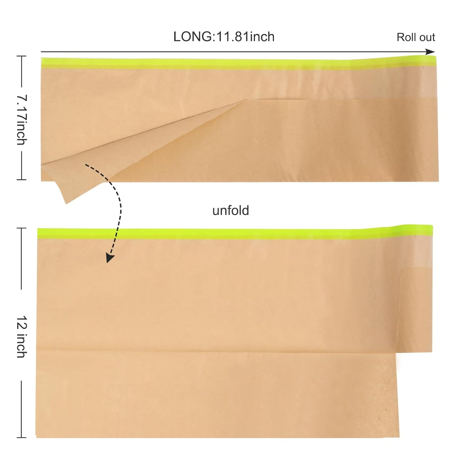 2 Roll 12Inchx50Feet Pre-Taped Masking Paper Roll - Heavy Painters Paper with Adhesive, Tear-Resistant for Auto Body, Wall Painting, Floor Protection, Furniture&DIY Projects (2, 12inch*50feet)