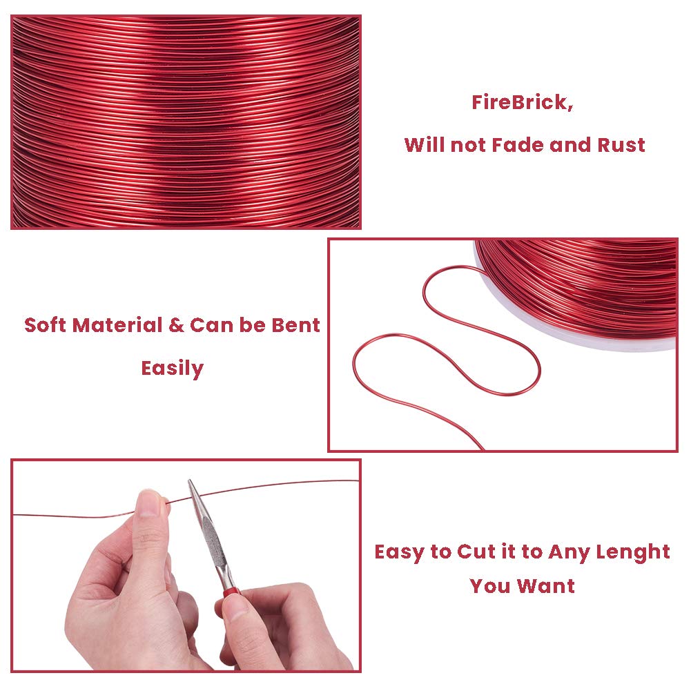 BENECREAT 20 Gauge Aluminum Wire - 770FT Anodized Colored Wire for Jewelry, Beading, Floral Crafts (FireBrick Red)