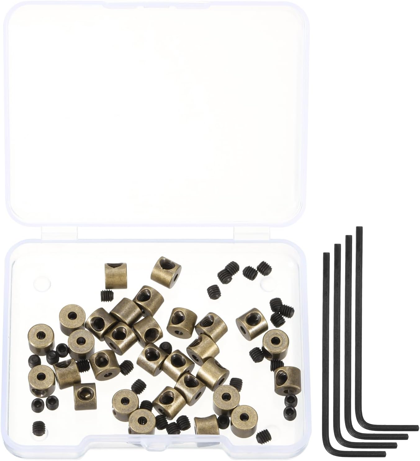 MECCANIXITY 30 Pcs Metal Locking Pin Backs, Locking Pin Keepers Locking Clasp 5mm(H) with 4 Wrench Replacement in Storage Case for Badge, Brooch, Copper Tone