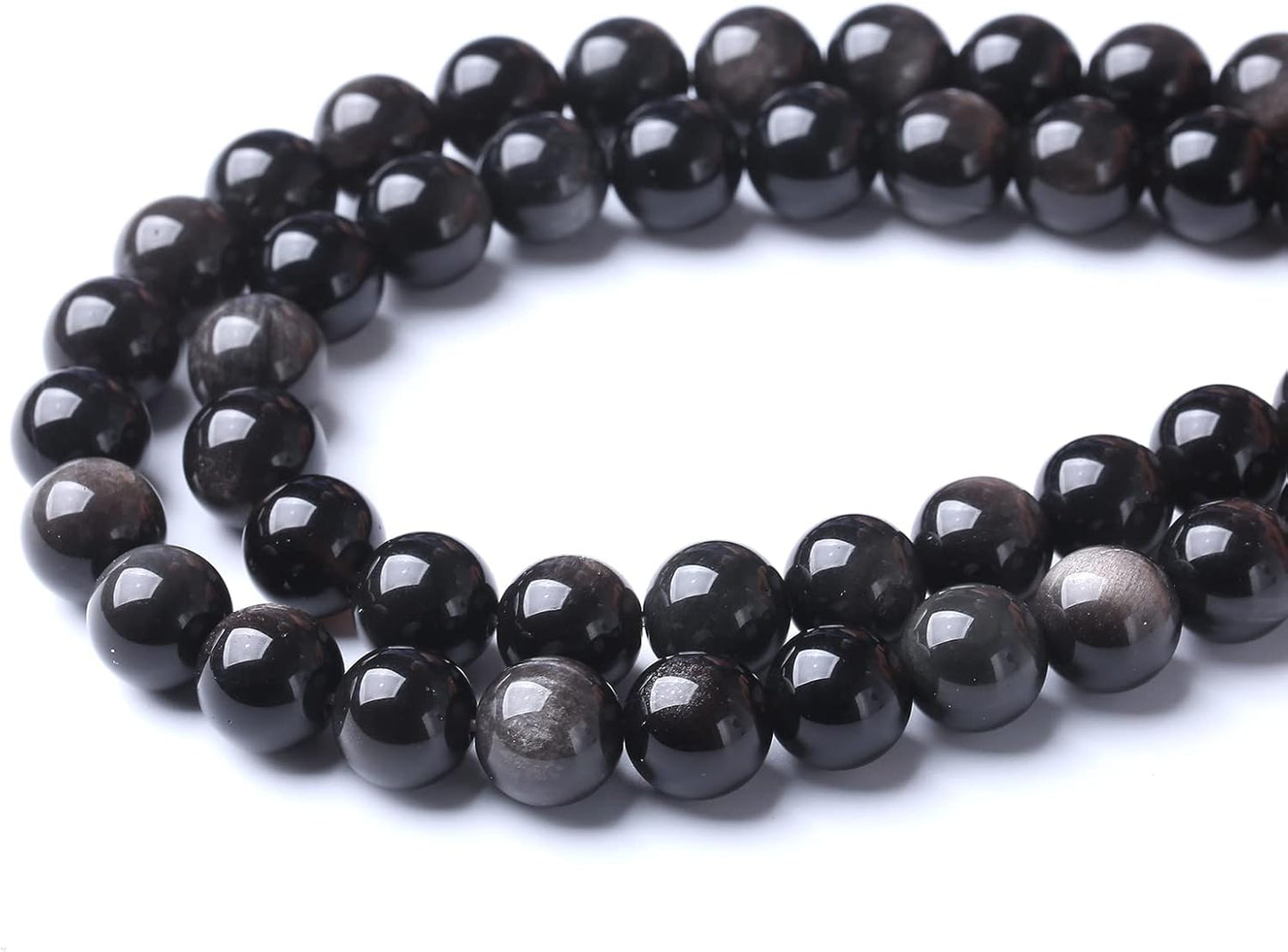 38pcs 10mm AAA Natural Obsidian Stone Beads Gemstone Round Loose Beads for Jewelry Making DIY Bracelet (Sliver Color Obsidian Stone, 10mm)
