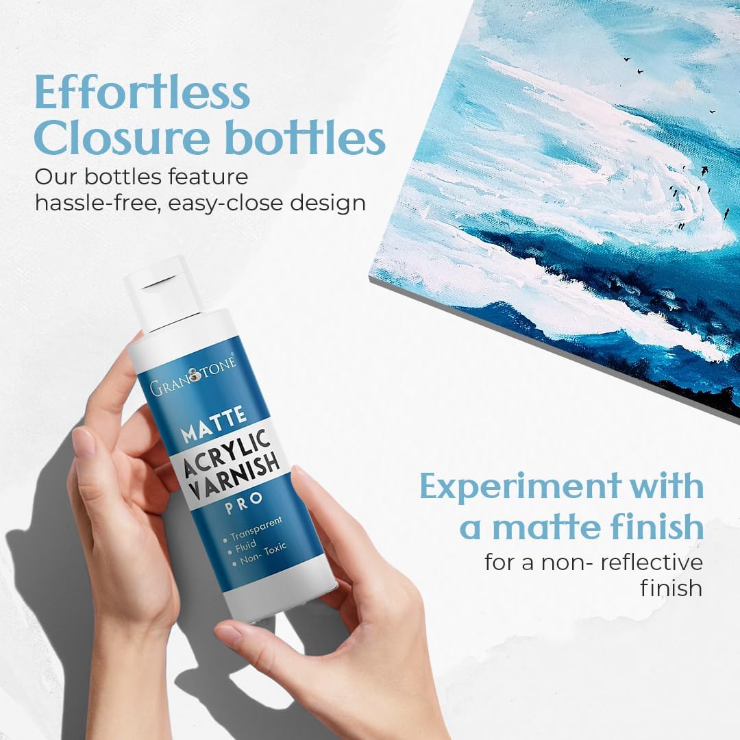 GRANOTONE Acrylic Artist's Varnish | Matte Finish | Non-Yellowing | Non-Toxic | Anti-Crazing Formula | for Pro Artists, Hobby Painters & Kids | Made in India | 100 ML (3.38 fl oz)