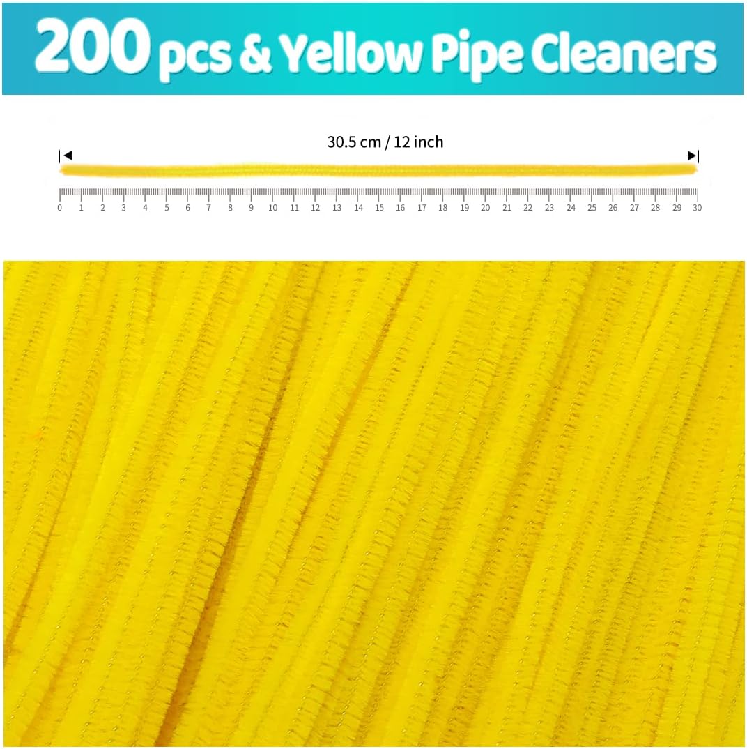 Iooleem 200pcs Yellow Pipe Cleaners, Chenille Stems, Pipe Cleaners for Crafts, Pipe Cleaner Crafts, Art and Craft Supplies.