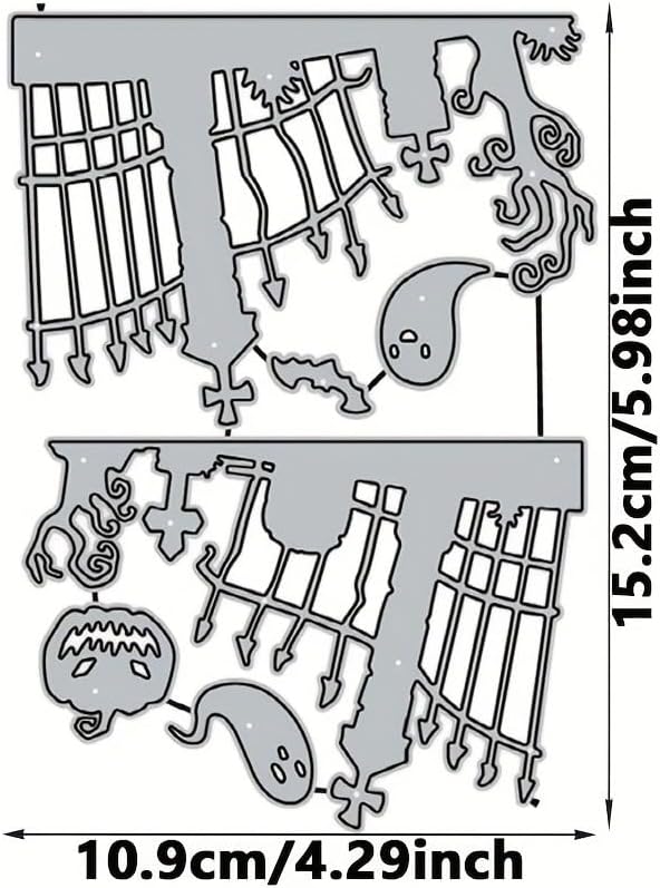 Lapoo Halloween Metal Cutting Die for Scrapbooking, 3D Backgrounds Frame New Cutting Dies DIY Album Card Making Decor Paper Metal Die Cuts Party Wedding Decorations (Cemetery Fence 6 x 4.3 in)