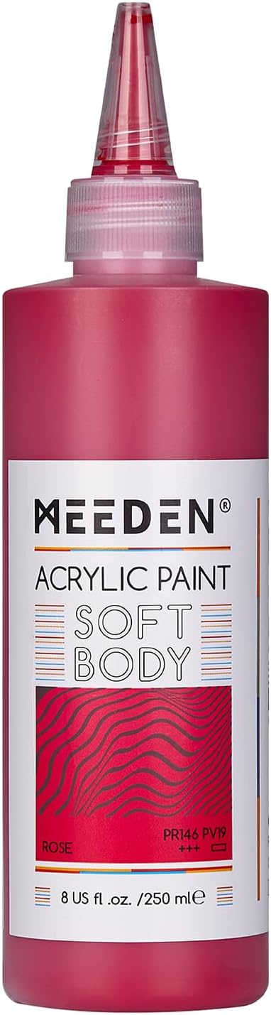 MEEDEN Soft Body Acrylic Paint: Rose Red Matte Finish - 250ml/8.45oz Bulk Acrylic Colors in Ergonomic Bottle - Fluid Flow Art Paints for Artists Canvas Painting