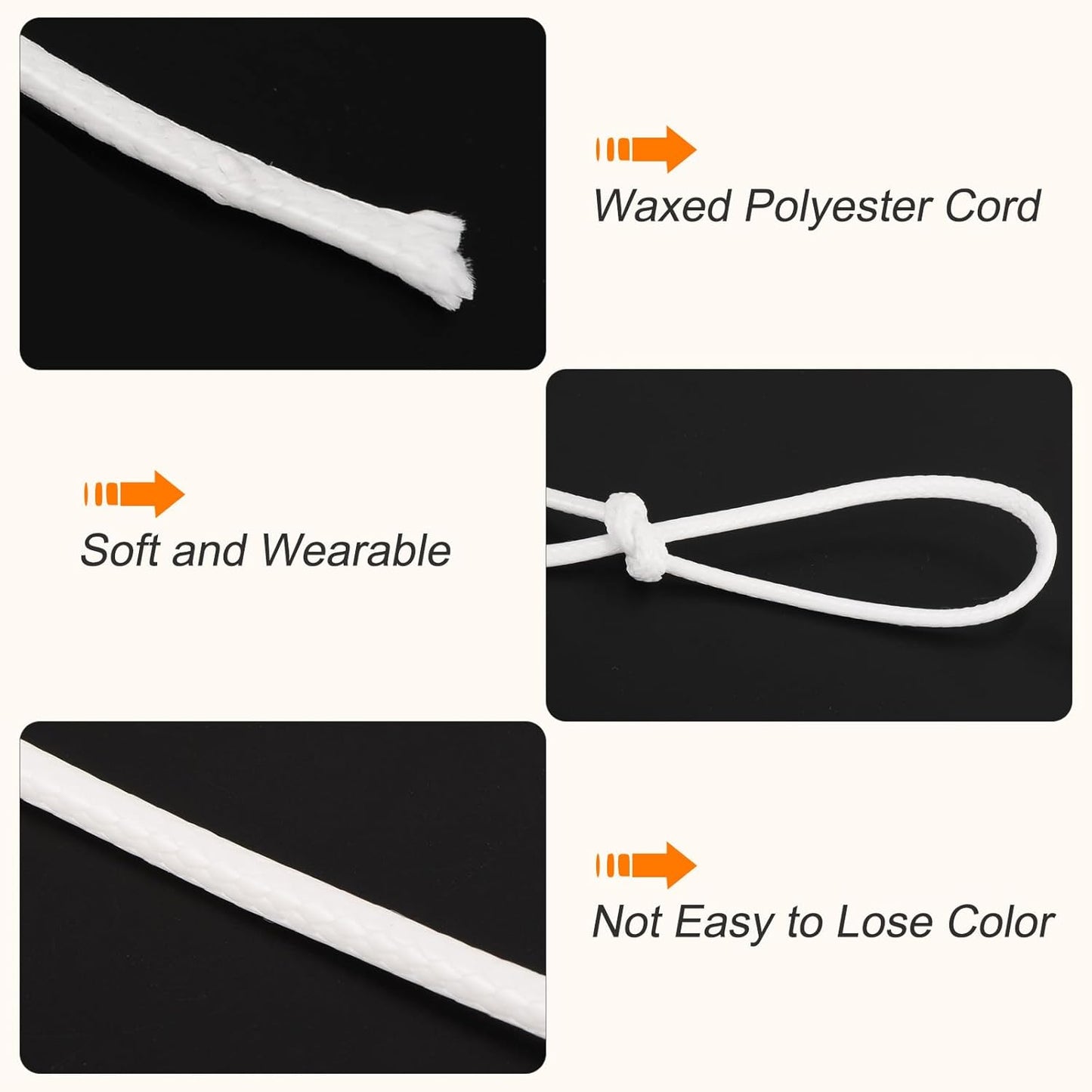 MECCANIXITY Waxed Cord 3mm Waxed Polyester Cord 44 Yard Wax String for Bracelet Making, Necklaces, Beading, Jewelry Making and DIY Crafts(White)