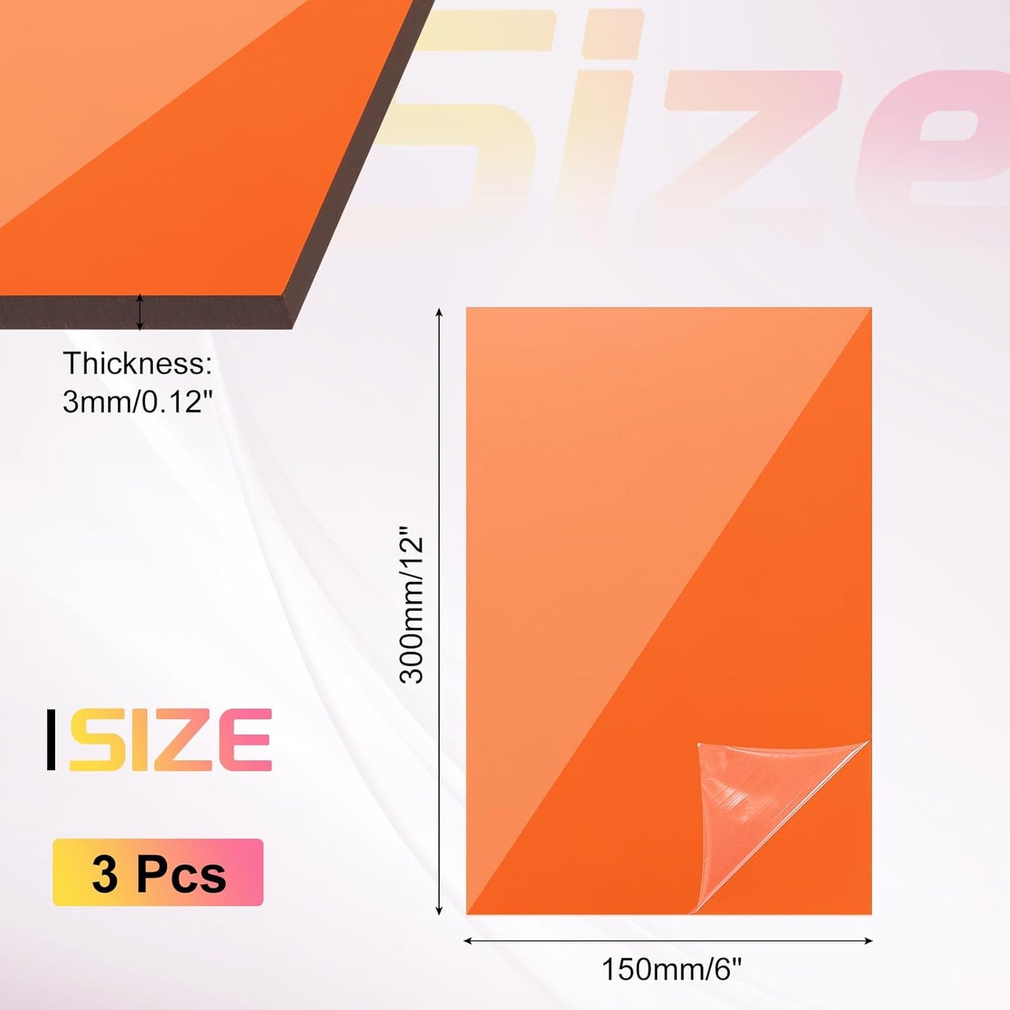 uxcell 3Pcs Acrylic Sheets 12x6 Inch Acrylic Panel 1/8 Inch-3mm Plastic Board for Picture Frames Sign Holders DIY Display Projects Craft, Clear Orange