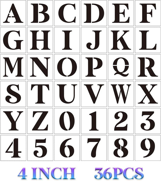 Letter Stencils for Painting On Wood,4 inch Alphabet Stencils Letter Number Stencil Templates for Wall Signs Door Fabric