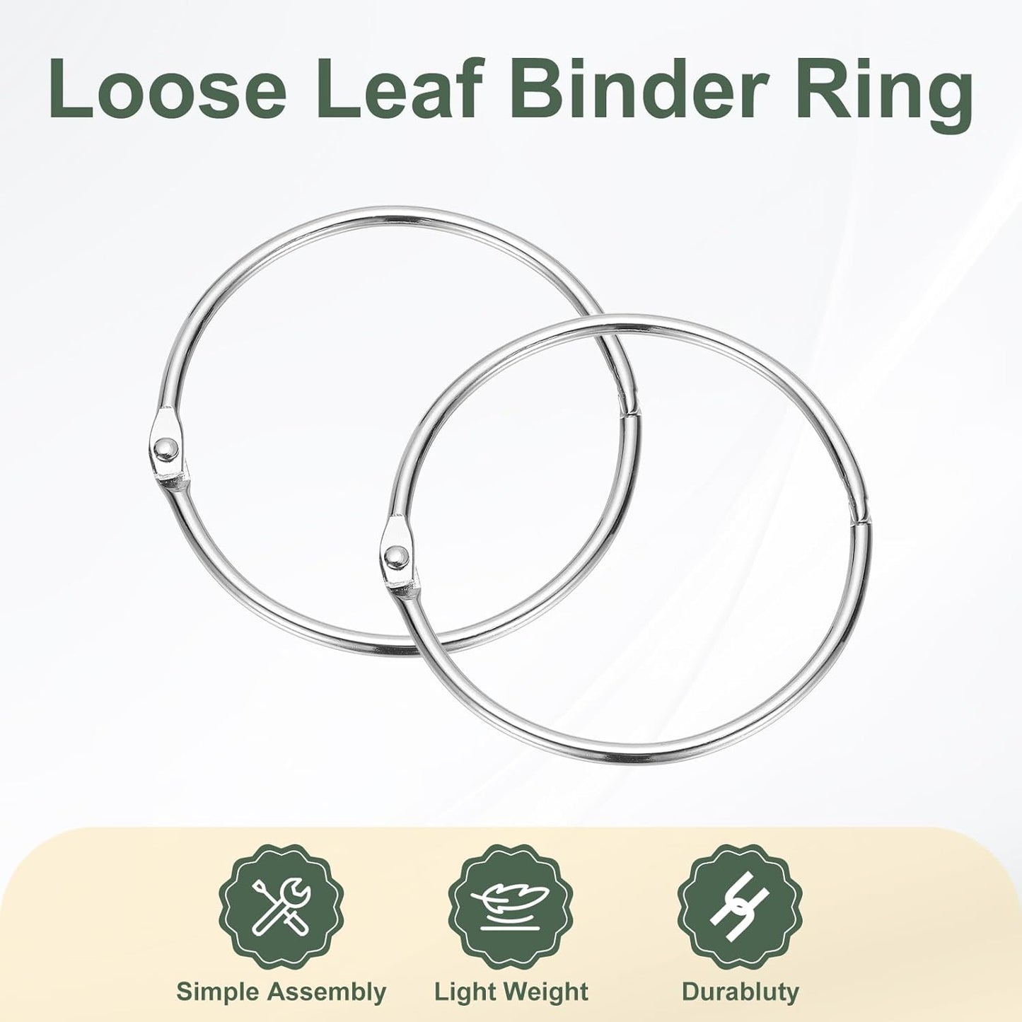 PATIKIL 3" x 3.2" Loose Leaf Binder Rings, 30 Pcs Metal Book Rings Nickel Keychain Ring for Paper Index Cards Flash Card Notebook Rings Office Home Book Binder, Silver Tone