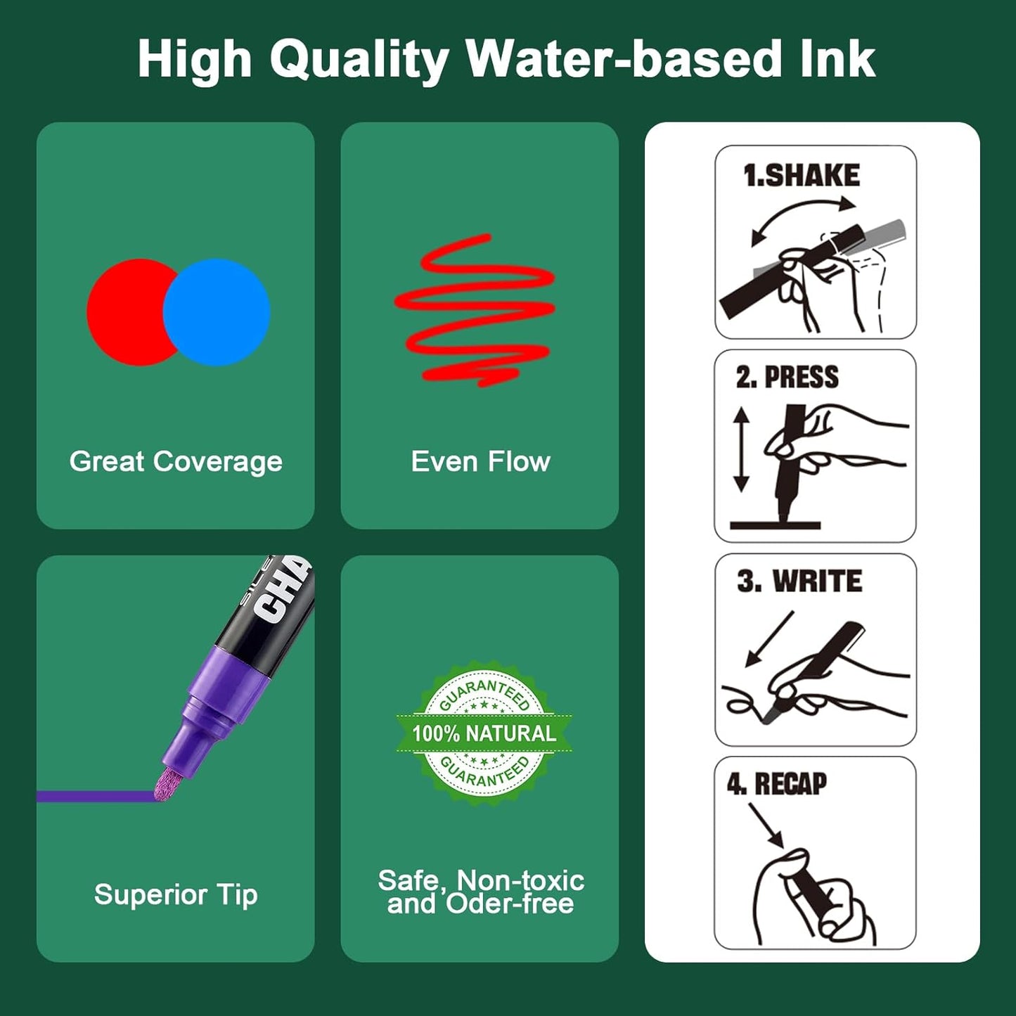 SILENART Chalk Markers - Vibrant 8 Pack - Dry Erase Markers Pen - Liquid Chalk Markers for Blackboard Chalk Board Windows Glass Acrylic Calendar Board - Erasable Chalk Marker (Blue)