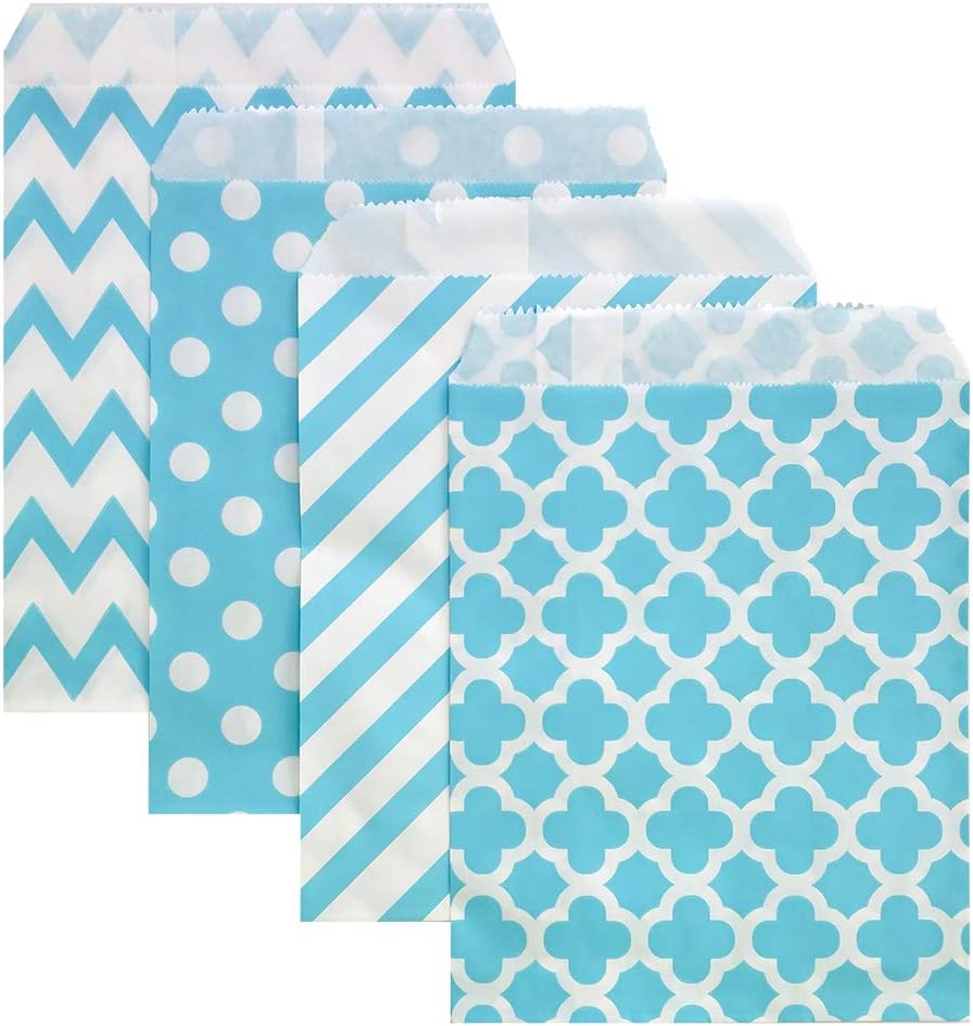 KEYYOOMY 200 Pcs Blue Candy Buffet Bags - Small Polka Dot Paper Treat Bags for Wedding & Birthday Party (5 x 7 inch)