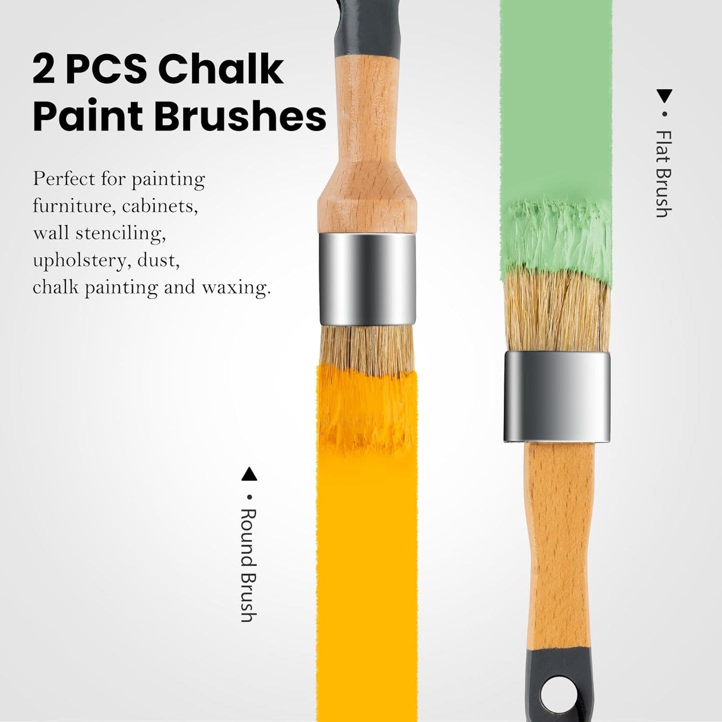 Chalk Paint Brush, 2 Pack Wax Brushes and Chalk Paint for Furniture DIY Art Crafts, Natural Bristle Round Oval Brush for All Painting and Waxing