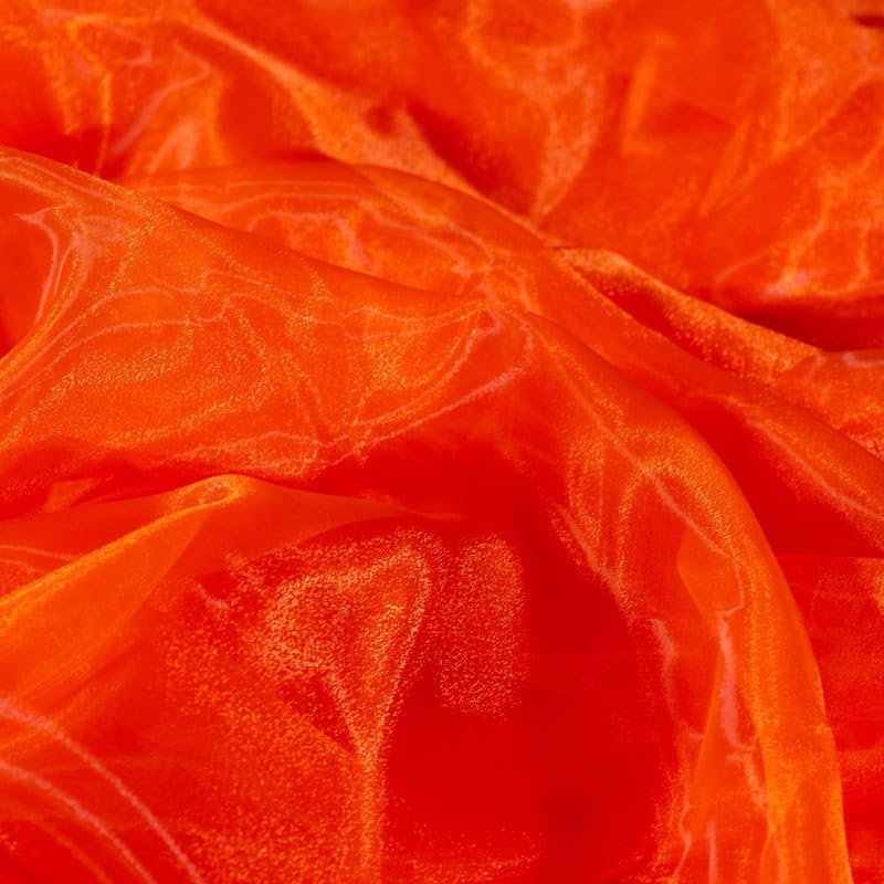 Fynite Orange Organza Fabric by The Yard | 10 Yard Long | 44" Wide | Bridal Soft Sheer Organza Tulle for DIY Wedding Dress Fashion Craft Decorations
