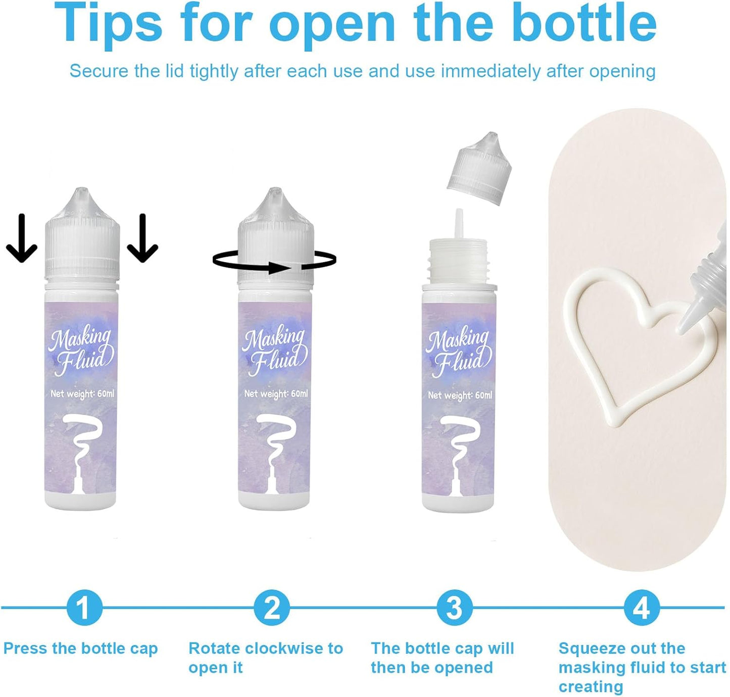 60ml White Masking Fluid for Watercolor Painting,Quick-Drying and Easy to Tear, No Residue,Suitable for Watercolor Painting to Prevent Accidental Staining, and Liquid Masking for Art Projects