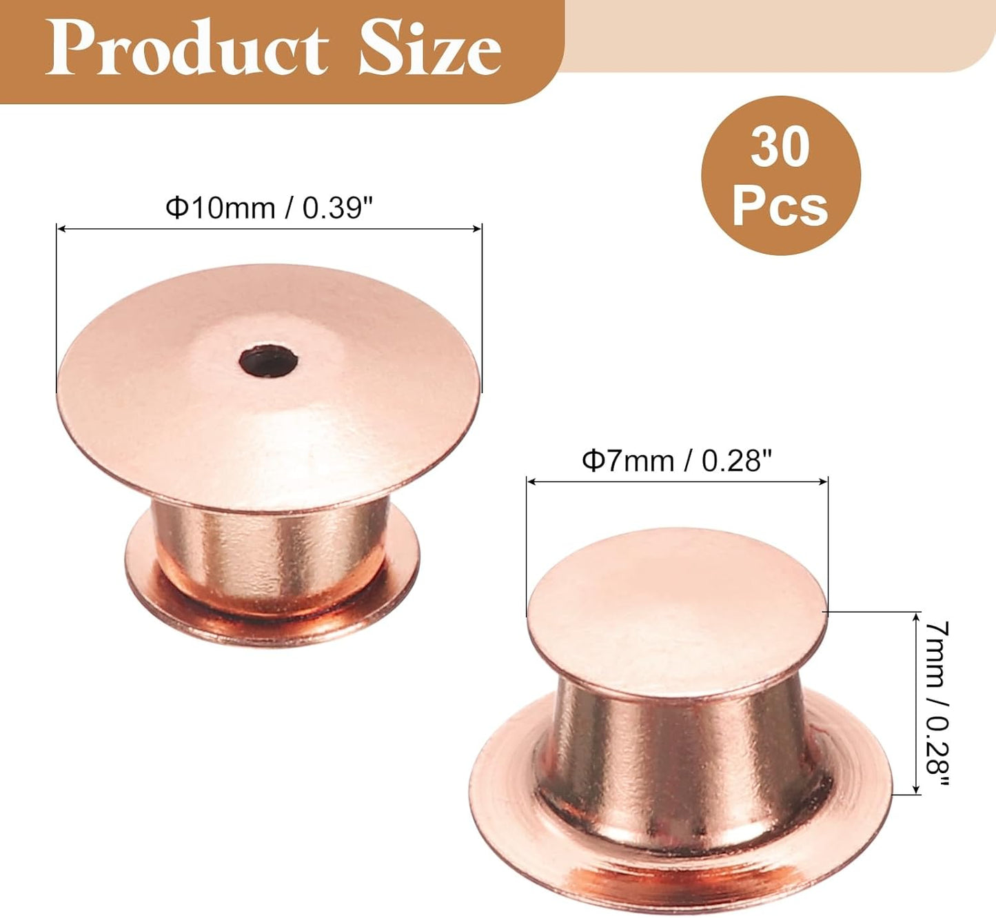 uxcell 30Pcs Metal Locking Pin Backs, Pin Keepers Locking Clasp Flat Head Clamp Needle Back Lock for DIY Brooch Crafts Badges Enamel Lapel, Rose Gold