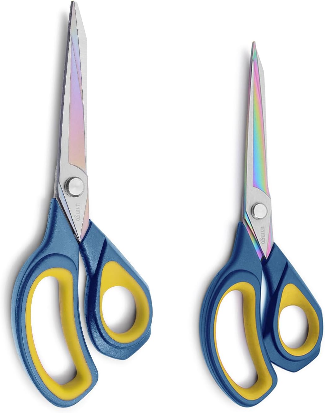 LIVINGO 2 Pack Sharp Fabric Scissors - Heavy Duty Scissors All Purpose, Titanium Coated Forged Sewing Shears for Tailor Dressmaking Crafting Cutting Clothes Leather, 8.5" & 9.5", Blue & Yellow
