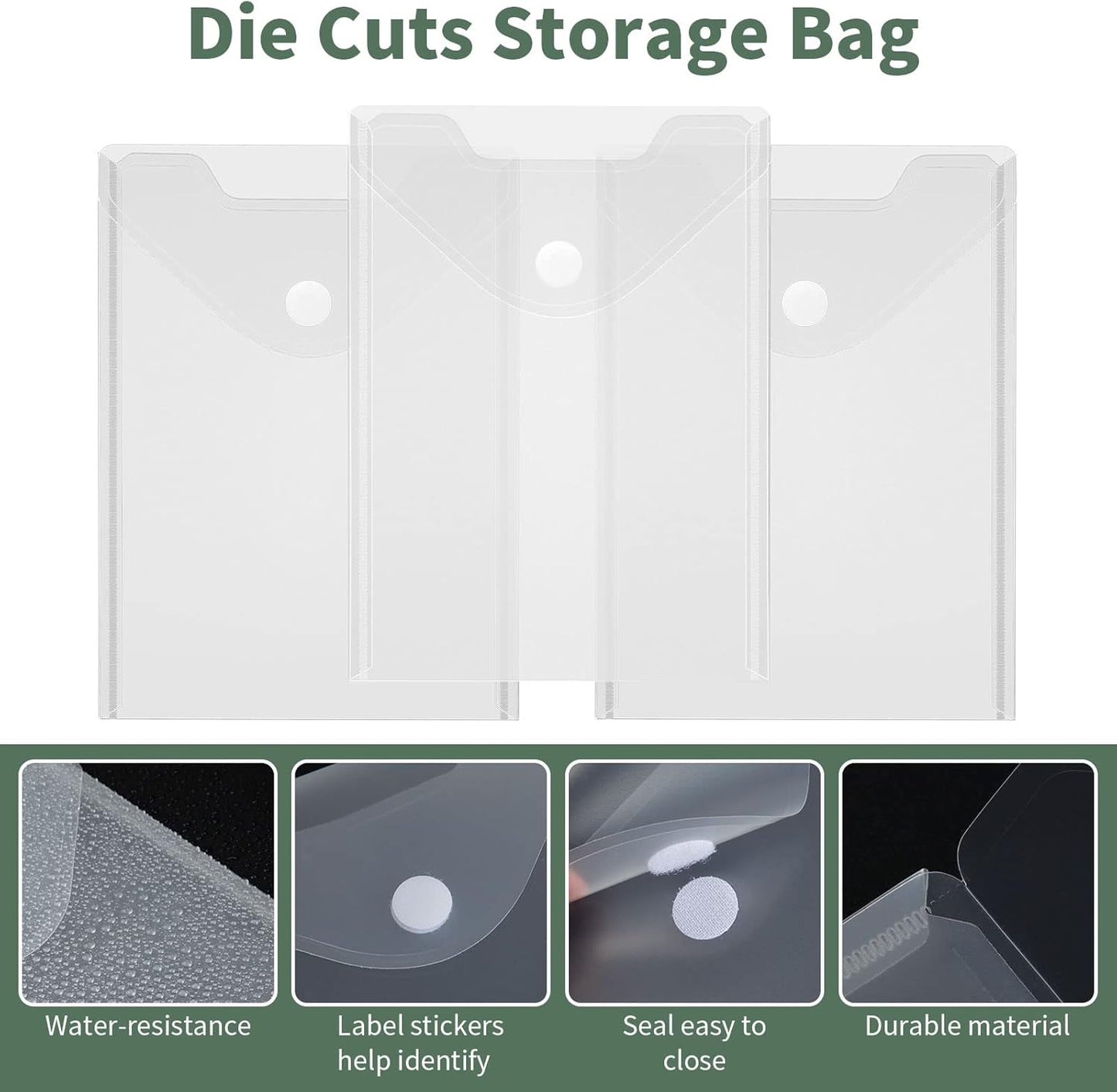 12 Pack Large Clear Die & Stamp Storage Bag Transparent Plastic Folders for Cutting Dies Stencil Embossing Crafts for DIY Scrapbooking Paper Card Craft Organizer Holder