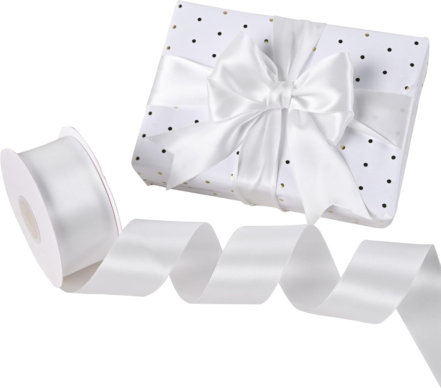 White Satin Ribbon 1-1/2" X 50 Yards Solid Color Double Faced Ribbons Perfect for Crafts, Wedding Decor, Bow Making, Arts Sewing and More