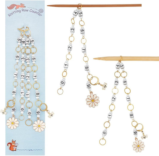 NBEADS 2 Pcs Flower and Bee Knitting Row Counter Chains, Number Beads Acrylic Stitch Markers Row Counting Accessories for Knitting Crochet Tracking Project Progress