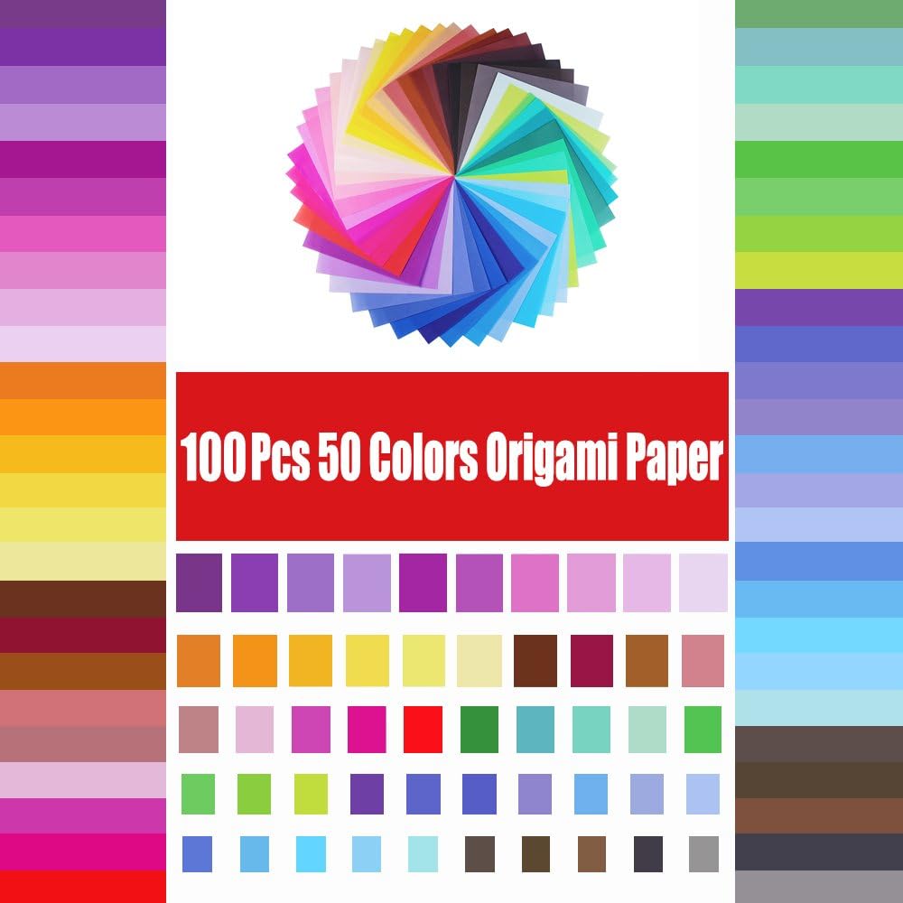 Opret Origami Paper Large, 100 Sheets 20x20cm / 8 inch Large Origami Paper 50 Vivid Colors Single Sided for Arts and Crafts Projects