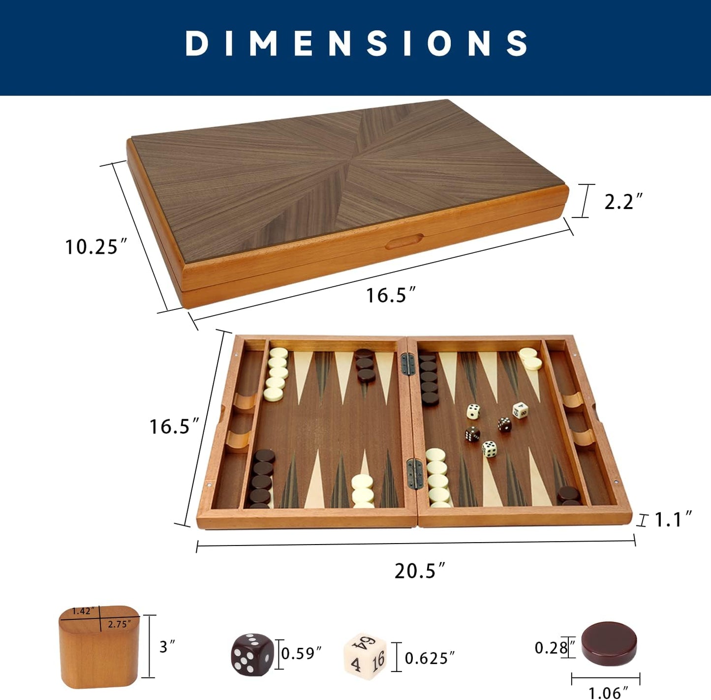 GSE Games & Sports Expert Premium Wooden Folding Inlay Backgammon Board Game Set, Classic Traditional Strategy Board Games (Focus- 17 Inches)