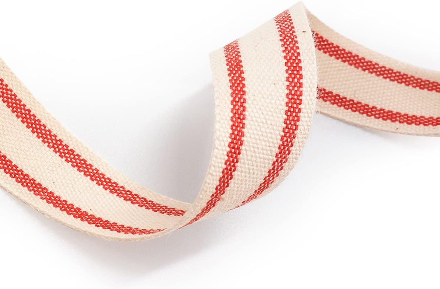 CT CRAFT LLC Ivory Cotton Red Stripes Ribbon 5/8" x 10 Yards for Home Décor Gift Present Wrapping DIY Crafts Birthday Wedding Bouquet Christmas