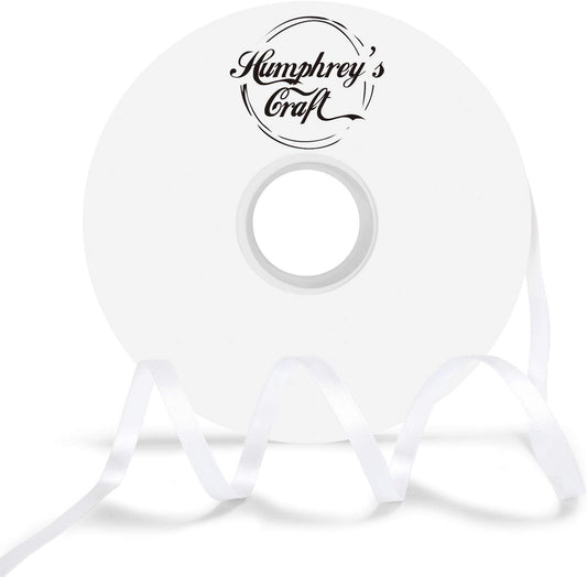 Humphrey's Craft 1/4 Inch White Double Faced Satin Ribbon - 50 Yards Variety of Color for Crafts Gift Wrapping DIY Bows Bouquet Decoration Sewing Christmas Tree Wedding and Invitation Card.